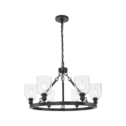 Innovations Bella 34in 6-Light Chandelier | Industrial Matte Black Steel and Clear Glass | Kitchen Island & Dining Room | Model 830-BK-G558-6CL