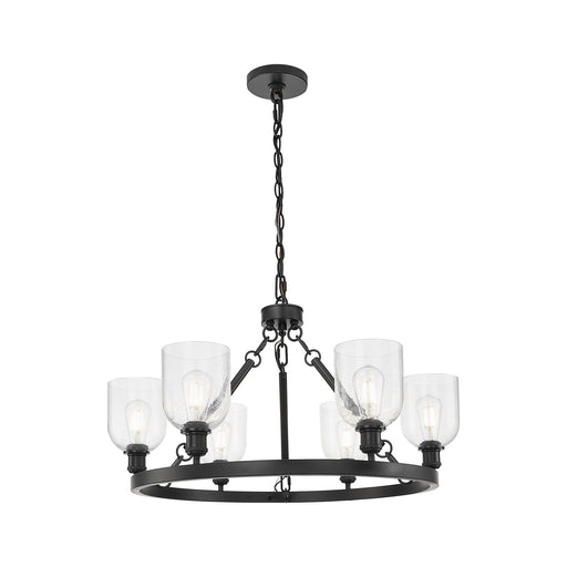 Innovations Bella 34in 6-Light Chandelier | Industrial Matte Black Steel and Seedy Glass | Kitchen Island & Dining Room | Model 830-BK-G558-6SDY