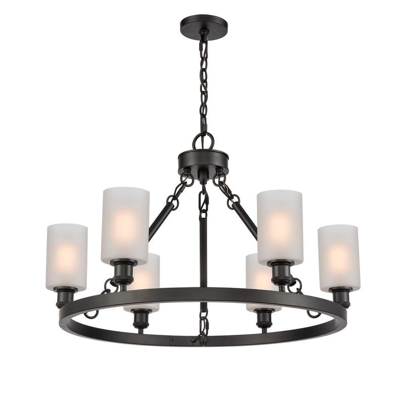 Innovations Clymer 30in 6-Light Chandelier | Industrial Matte Black Steel and Matte White Glass | Dining Room & Living Room | Model 830-BK-G801