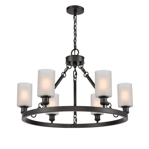 Innovations Clymer 30in 6-Light Chandelier | Industrial Matte Black Steel and Matte White Glass | Dining Room & Living Room | Model 830-BK-G801