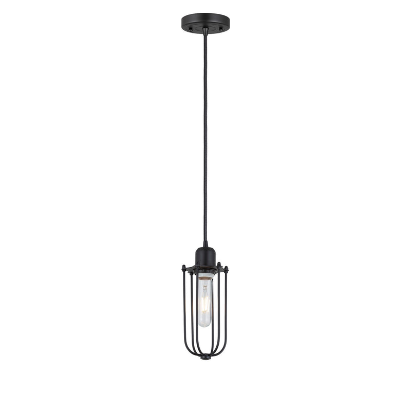 Innovations Muselet 1-Light Mini Pendant | Industrial Matte Black Steel and Cast Brass with Matte Black Metal Cylinder Shade | Model 900-1P-BK-CE225-BK