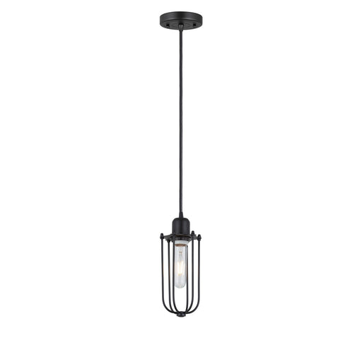 Innovations Muselet 1-Light Mini Pendant | Industrial Matte Black Steel and Cast Brass with Matte Black Metal Cylinder Shade | Model 900-1P-BK-CE225-BK