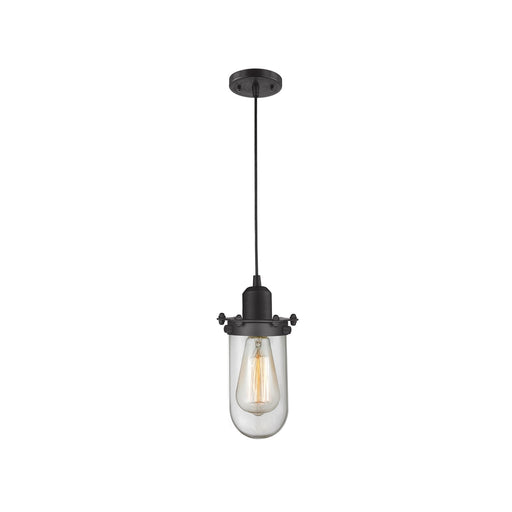 Innovations Centri 1-Light 4.5in Mini Pendant | Industrial Matte Black Steel and Clear Glass | Kitchen Island & Breakfast | Model 900-1P-BK-CE231-BK-CL