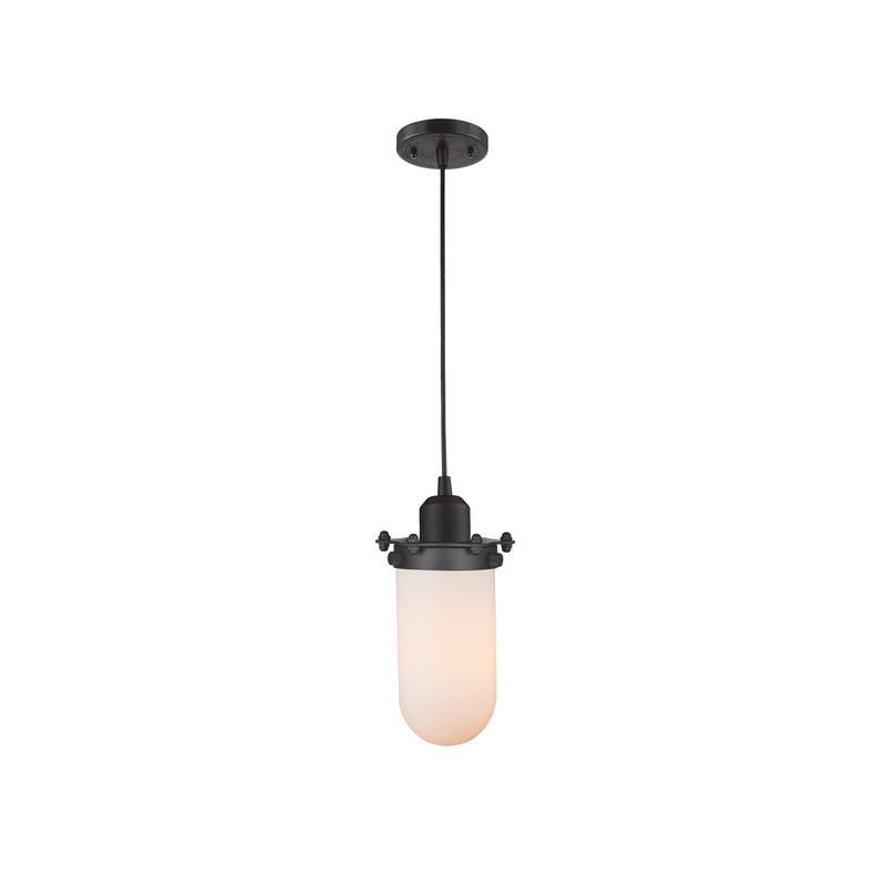 Innovations Centri 4.5in 1-Light Mini Pendant | Industrial Matte Black Steel and Matte White Frosted Glass | Kitchen | Model 900-1P-BK-CE231-BK-W-LED