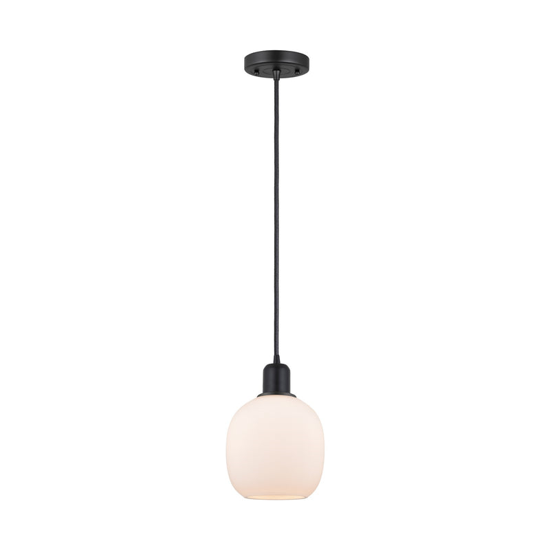 Innovations Belfast 6in 1-Light Mini Pendant | Industrial Matte Black Steel and Matte White Glass | Kitchen Island | 6 x 6 x 9 in | Model 900-1P-BK-G101
