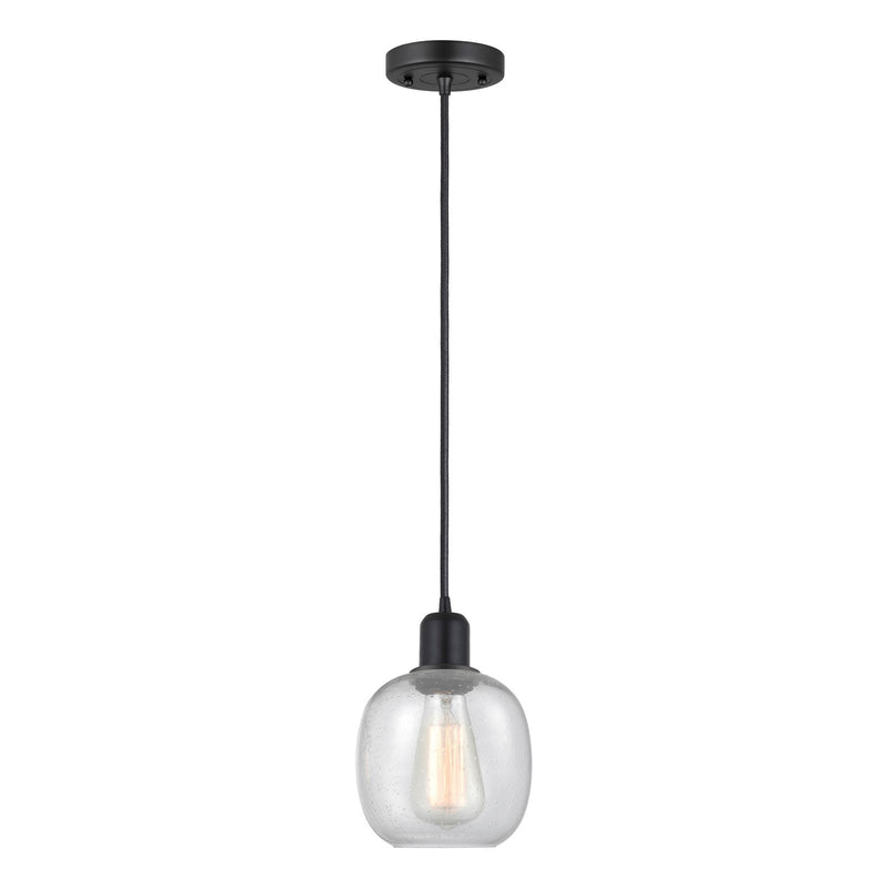 Innovations Belfast 6in 1-Light Mini Pendant | Industrial Matte Black Steel and Seedy Glass | Kitchen Island & Dining Room | Model 900-1P-BK-G104