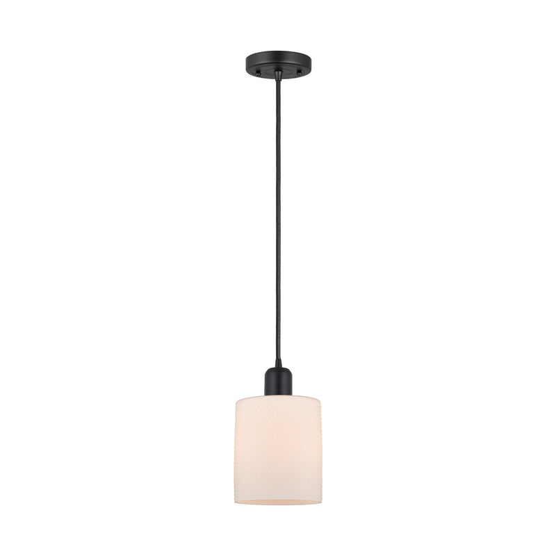 Innovations Cobbleskill 5in 1-Light Mini Pendant | Industrial Matte Black Steel and Matte White Glass | Kitchen Island & Dining | Model 900-1P-BK-G111