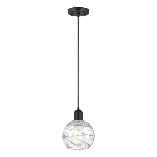Innovations Athens Deco Swirl 6in 1-Light Mini Pendant | Industrial Matte Black Steel and Clear Glass | Kitchen Island & | Model 900-1P-BK-G1213-6CL