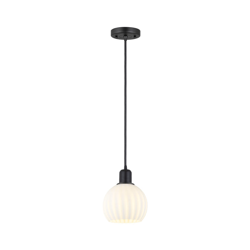 Innovations Lighting White Venetian 6in 1-Light Mini Pendant | Industrial Matte Black Steel and White Venetian Glass | Kitchen | Model 900-1P-BK-G1217-6WV