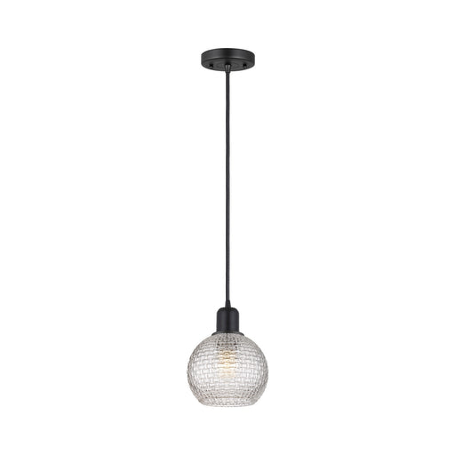 Innovations Athens 6in 1-Light Mini Pendant | Industrial Matte Black Steel and Clear Basket Weave Glass | Kitchen Island & | Model 900-1P-BK-G122C-6CL