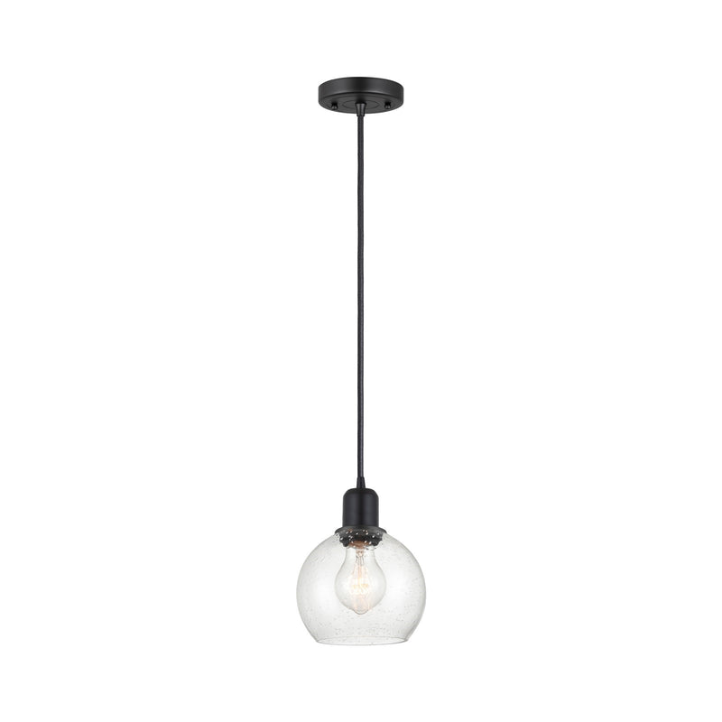Innovations Athens 6in 1-Light Mini Pendant | Industrial Matte Black Steel and Seedy Glass | Kitchen Island & Dining Room | Model 900-1P-BK-G124-6