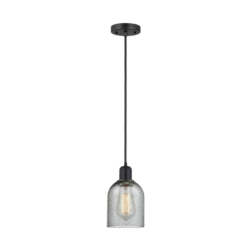 Innovations Caledonia 5in 1-Light Mini Pendant | Industrial Matte Black Steel and Charcoal Glass | Kitchen Island | 5 x 9 in | Model 900-1P-BK-G257