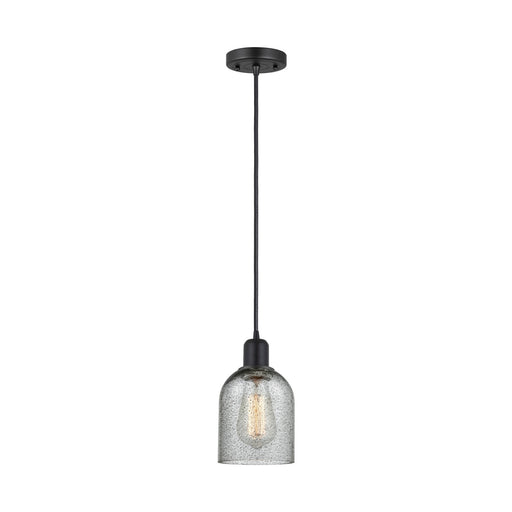 Innovations Caledonia 5in 1-Light Mini Pendant | Industrial Matte Black Steel and Charcoal Glass | Kitchen Island | 5 x 9 in | Model 900-1P-BK-G257