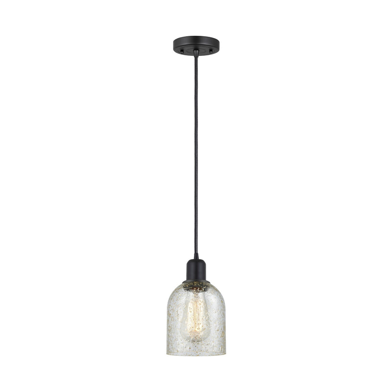 Innovations Caledonia 5in 1-Light Mini Pendant | Industrial Matte Black Steel and Mica Glass | Kitchen Island & Dining Room | Model 900-1P-BK-G259