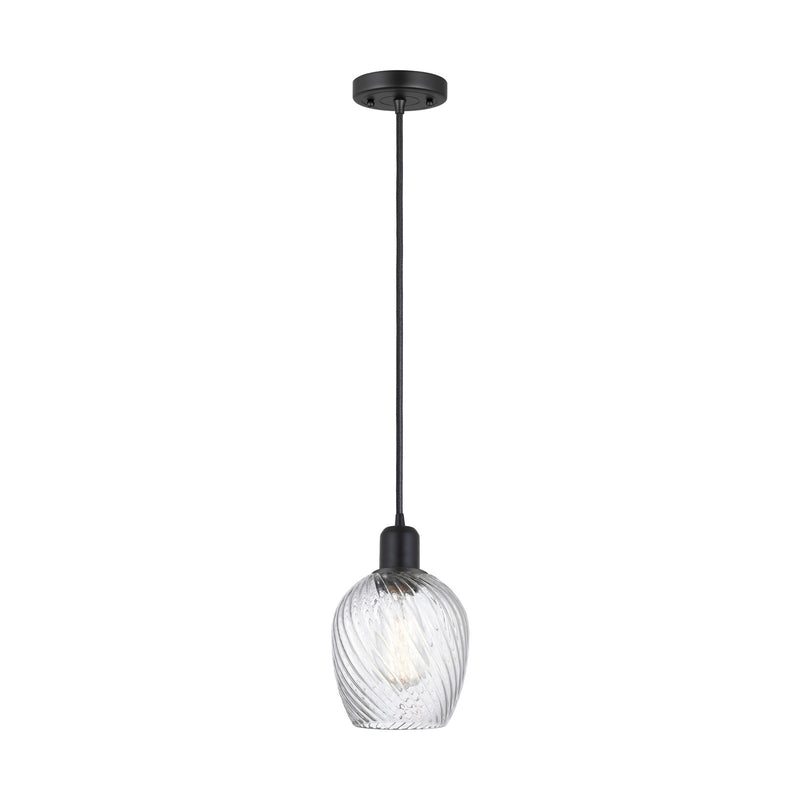 Innovations Salina 6in 1-Light Mini Pendant | Industrial Matte Black Steel and Clear Spiral Fluted Glass | Kitchen Island & Dining | Model 900-1P-BK-G292