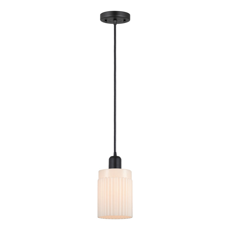 Innovations Hadley 4.5in 1-Light Mini Pendant | Industrial Matte Black Steel and Matte White Glass | Kitchen Island | Model 900-1P-BK-G341
