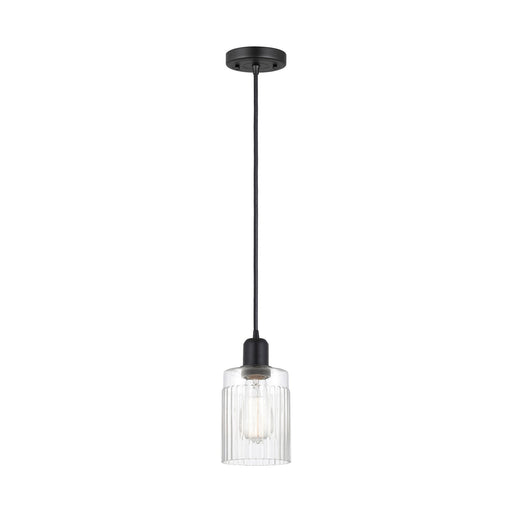 Innovations Hadley 4.5in 1-Light Mini Pendant | Industrial Matte Black Steel and Clear Ribbed Glass | Kitchen Island | Model 900-1P-BK-G342