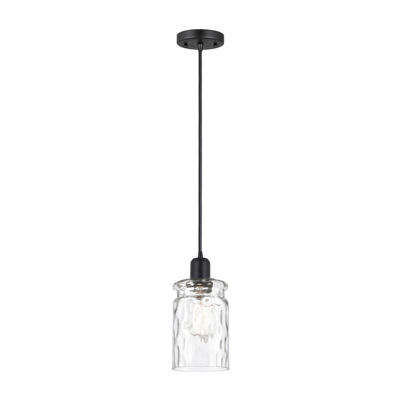 Innovations Candor 5in 1-Light Mini Pendant | Industrial Matte Black Steel and Clear Waterglass Frosted Glass | Kitchen Island & | Model 900-1P-BK-G352