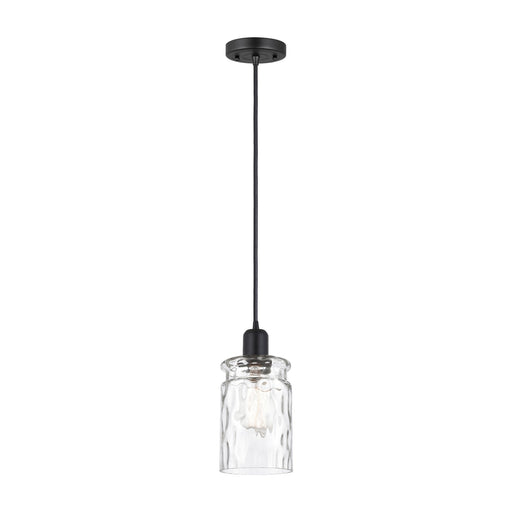 Innovations Candor 5in 1-Light Mini Pendant | Industrial Matte Black Steel and Clear Waterglass Frosted Glass | Kitchen Island & | Model 900-1P-BK-G352