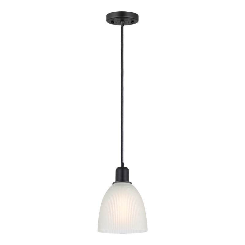 Innovations Castile 6in 1-Light Mini Pendant | Industrial Matte Black Steel and White Glass Dome | Kitchen Island & Dining Room | Model 900-1P-BK-G381