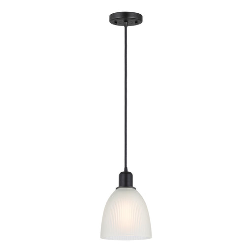 Innovations Castile 6in 1-Light Mini Pendant | Industrial Matte Black Steel and White Glass Dome | Kitchen Island & Dining Room | Model 900-1P-BK-G381