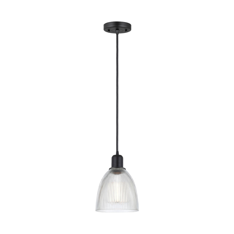 Innovations Castile 6in 1-Light Mini Pendant | Industrial Matte Black Steel and Clear Glass | Kitchen Island & Dining Room | Model 900-1P-BK-G382