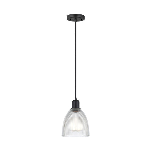 Innovations Castile 6in 1-Light Mini Pendant | Industrial Matte Black Steel and Clear Glass | Kitchen Island & Dining Room | Model 900-1P-BK-G382