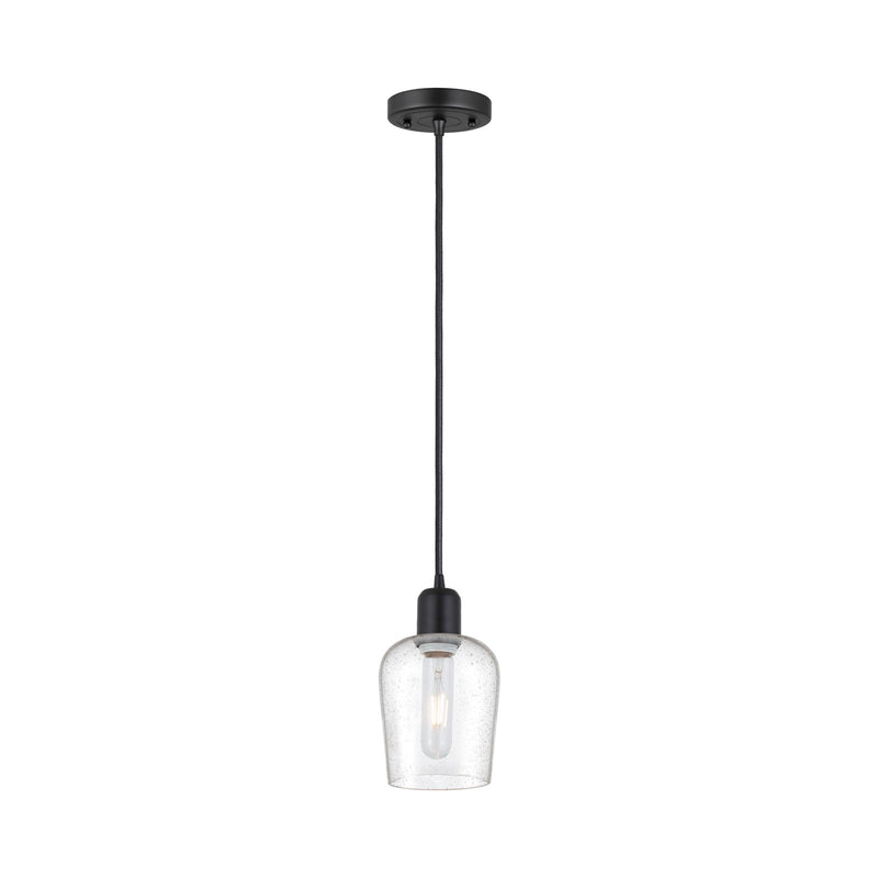 Innovations Remy 5.25in 1-Light Mini Pendant | Industrial Matte Black Steel and Seedy Glass | Kitchen Island & Dining Room | Model 900-1P-BK-G4204