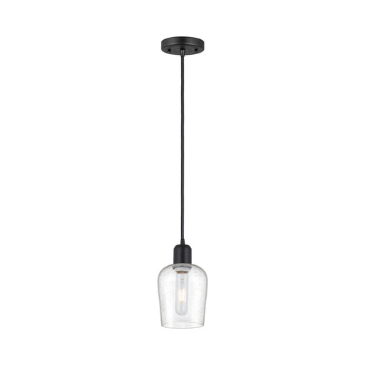 Innovations Remy 5.25in 1-Light Mini Pendant | Industrial Matte Black Steel and Seedy Glass | Kitchen Island & Dining Room | Model 900-1P-BK-G4204