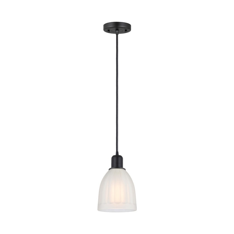 Innovations Brookfield 6in 1-Light Mini Pendant | Industrial Matte Black Steel and White Frosted Ribbed Glass | Kitchen Island | Model 900-1P-BK-G441