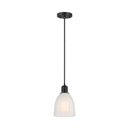 Innovations Brookfield 6in 1-Light Mini Pendant | Industrial Matte Black Steel and White Frosted Ribbed Glass | Kitchen Island | Model 900-1P-BK-G441