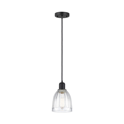 Innovations Brookfield 6in 1-Light Mini Pendant | Industrial Matte Black Steel and Clear Ribbed Glass | Kitchen Island | Model 900-1P-BK-G442