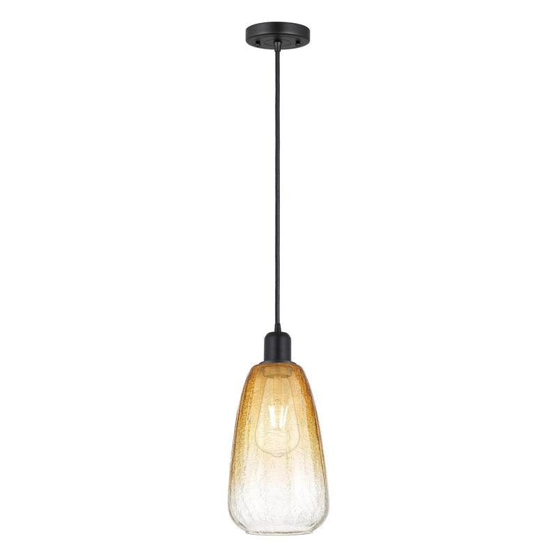 Innovations Brookhaven Almond 6in 1-Light Mini Pendant | Industrial Matte Black Steel and Amber Glass | Kitchen Island | Model 900-1P-BK-G480-6AM