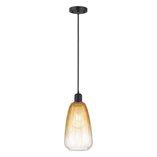 Innovations Brookhaven Almond 6in 1-Light Mini Pendant | Industrial Matte Black Steel and Amber Glass | Kitchen Island | Model 900-1P-BK-G480-6AM