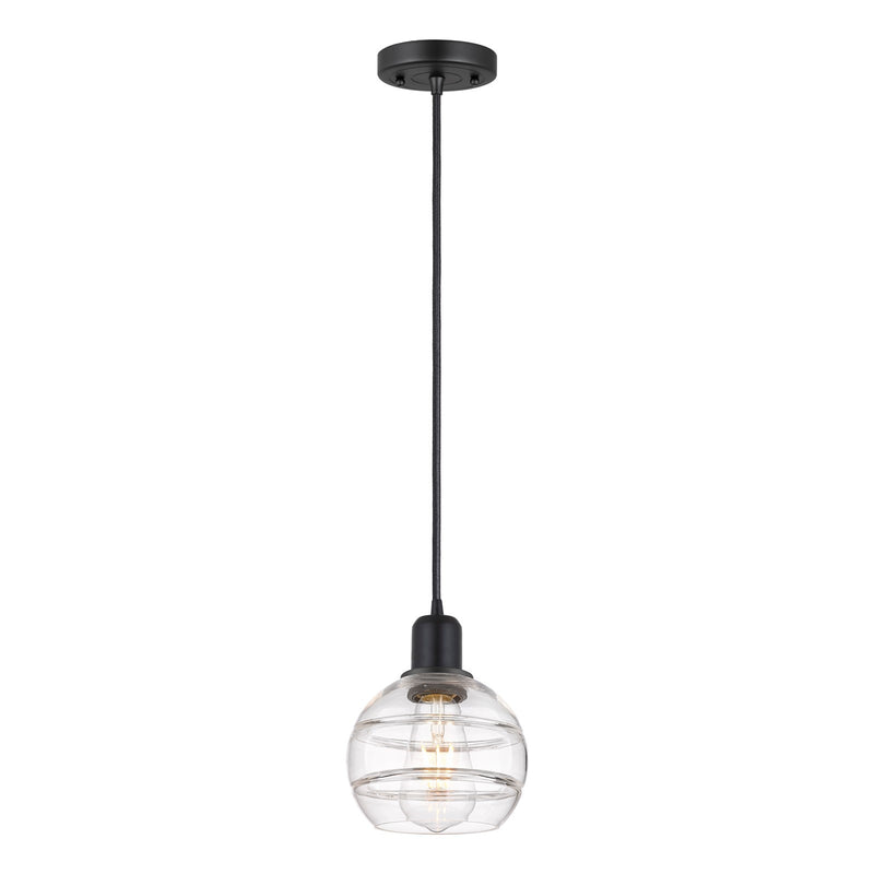 Innovations Rochester 6in 1-Light Mini Pendant | Industrial Matte Black Steel and Clear Glass | Kitchen Island | Model 900-1P-BK-G556-6CL