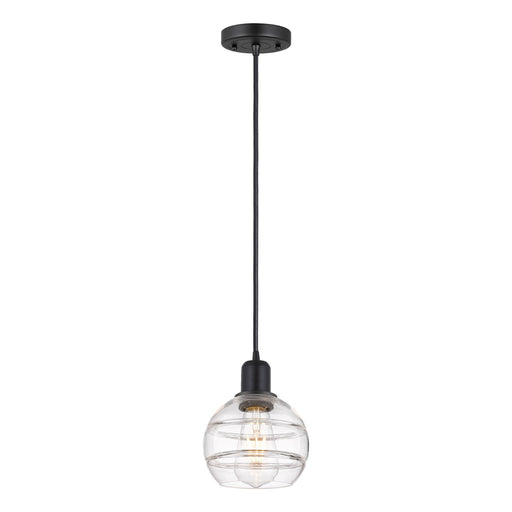 Innovations Rochester 6in 1-Light Mini Pendant | Industrial Matte Black Steel and Clear Glass | Kitchen Island | Model 900-1P-BK-G556-6CL