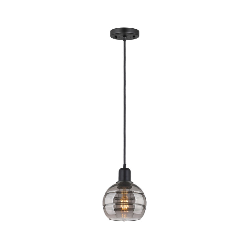 Innovations Rochester 6in 1-Light Mini Pendant | Industrial Matte Black Steel and Light Smoke Glass | Kitchen Island | Model 900-1P-BK-G556-6SM