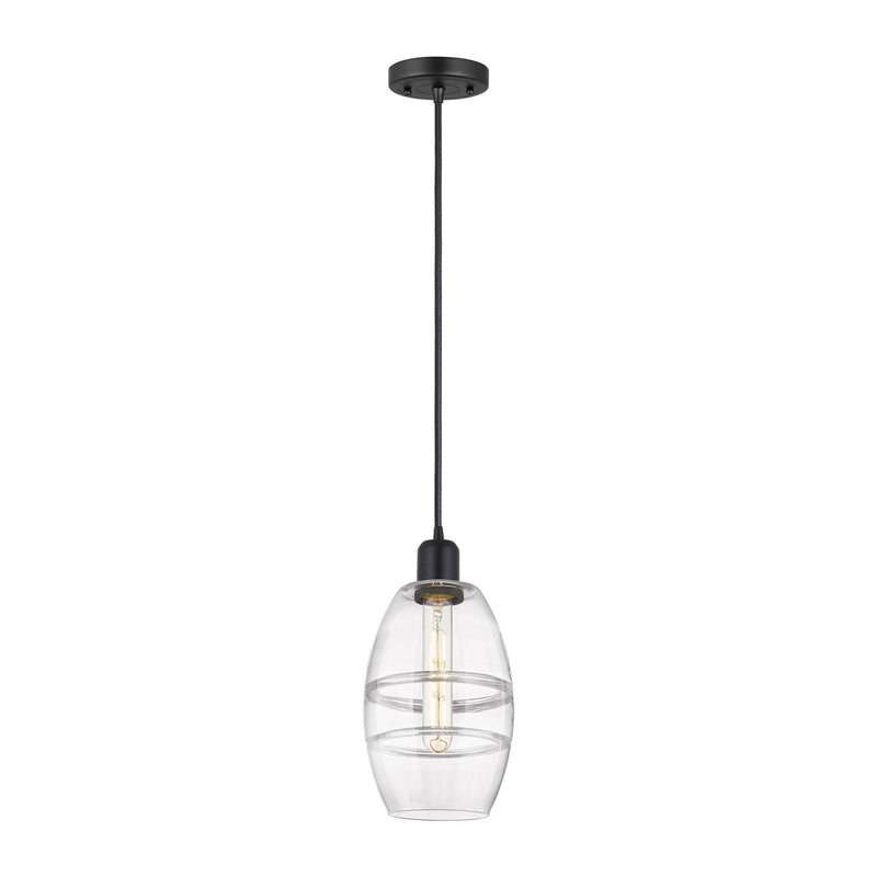 Innovations Vaz 6in 1-Light Mini Pendant | Industrial Matte Black Steel and Clear Glass | Kitchen Island & Dining Room | Model 900-1P-BK-G557-6CL