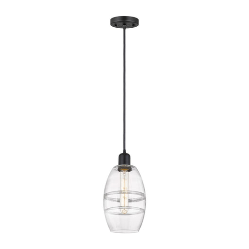 Innovations Vaz 6in 1-Light Mini Pendant | Industrial Matte Black Steel and Clear Glass | Kitchen Island & Dining Room | Model 900-1P-BK-G557-6CL