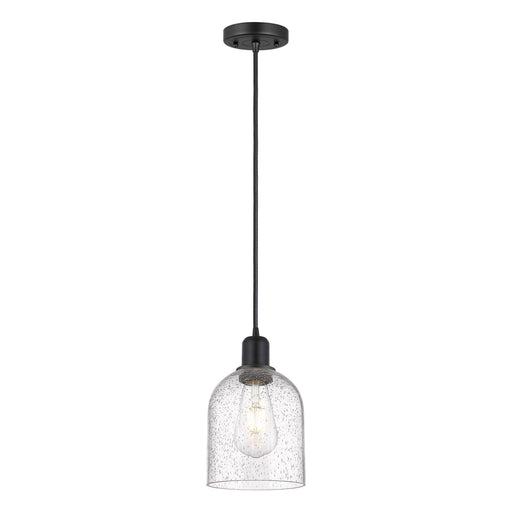 Innovations Bella 6in 1-Light Mini Pendant | Industrial Matte Black Steel and Seedy Glass | Kitchen Island | 5.5 x 5.5 x 9.5 in | Model 900-1P-BK-G558-6SDY