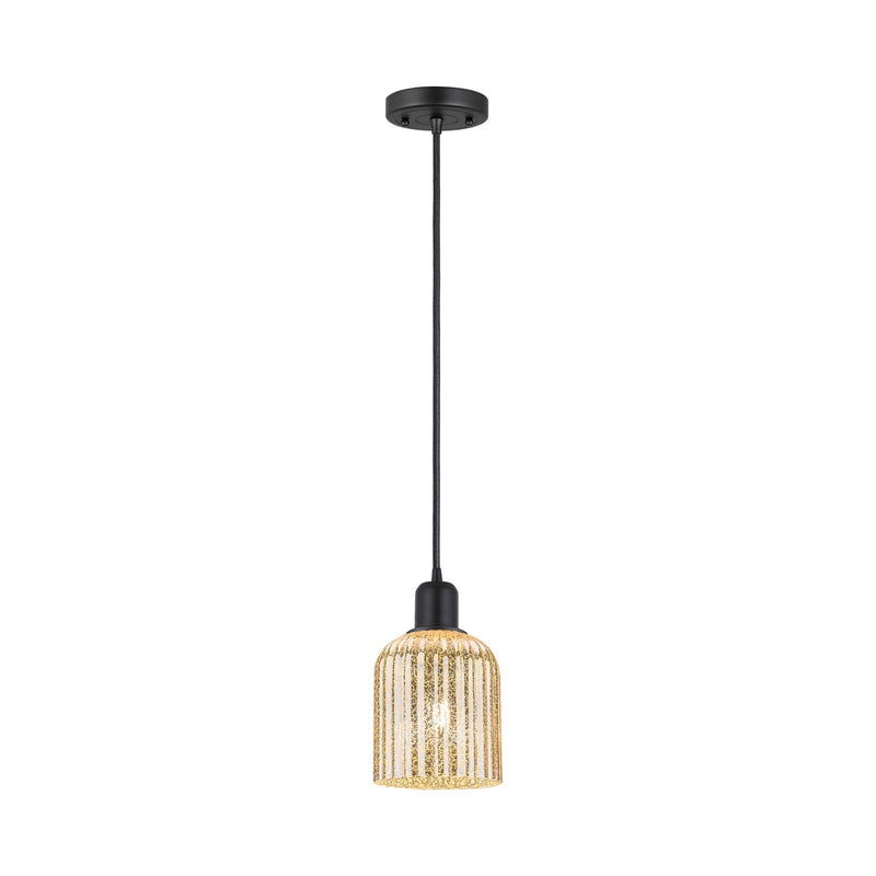 Innovations Bridal Veil 5in 1-Light Mini Pendant | Industrial Matte Black Steel and Mercury Ribbed Glass | Kitchen Island | Model 900-1P-BK-G559-5ME