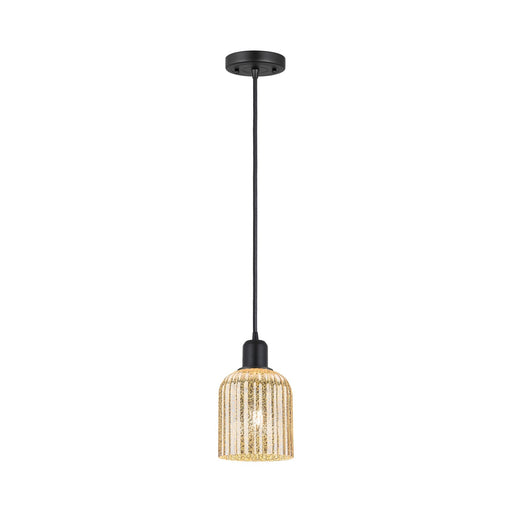 Innovations Bridal Veil 5in 1-Light Mini Pendant | Industrial Matte Black Steel and Mercury Ribbed Glass | Kitchen Island | Model 900-1P-BK-G559-5ME