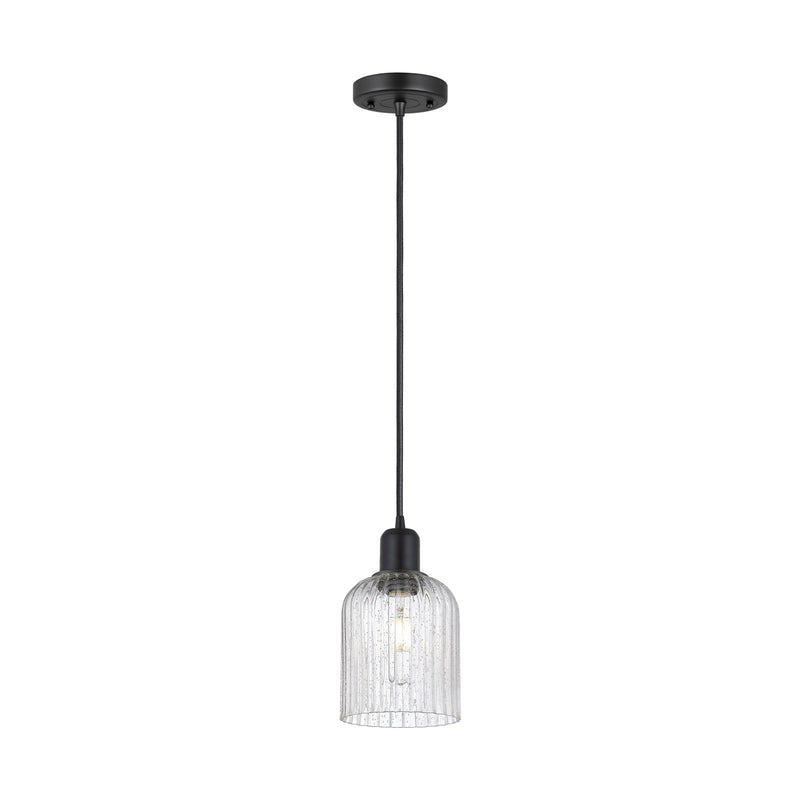 Innovations Bridal Veil 5in 1-Light Mini Pendant | Industrial Matte Black Steel and Seedy Glass | Kitchen Island | 5 x 9 in | Model 900-1P-BK-G559-5SDY
