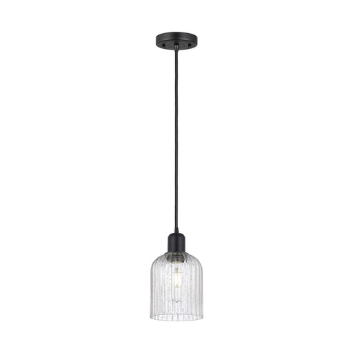 Innovations Bridal Veil 5in 1-Light Mini Pendant | Industrial Matte Black Steel and Seedy Glass | Kitchen Island | 5 x 9 in | Model 900-1P-BK-G559-5SDY