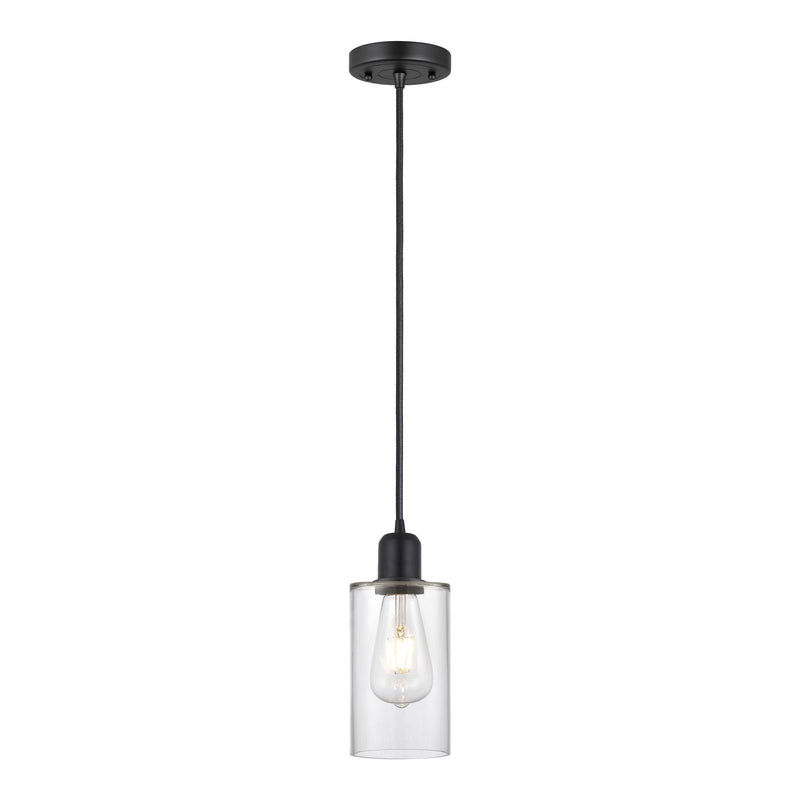 Innovations Clymer 4in 1-Light Mini Pendant | Industrial Matte Black Steel and Clear Glass | Kitchen Island | 4 x 4 x 9 in | Model 900-1P-BK-G802