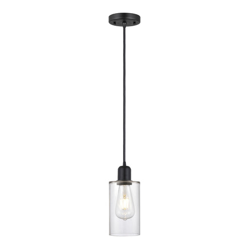 Innovations Clymer 4in 1-Light Mini Pendant | Industrial Matte Black Steel and Clear Glass | Kitchen Island | 4 x 4 x 9 in | Model 900-1P-BK-G802