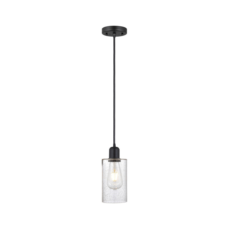 Innovations Clymer 4in 1-Light Mini Pendant | Industrial Matte Black Steel and Seedy Glass | Kitchen Island | 4 x 4 x 9 in | Model 900-1P-BK-G804