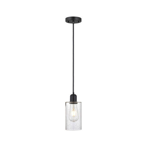 Innovations Clymer 4in 1-Light Mini Pendant | Industrial Matte Black Steel and Seedy Glass | Kitchen Island | 4 x 4 x 9 in | Model 900-1P-BK-G804
