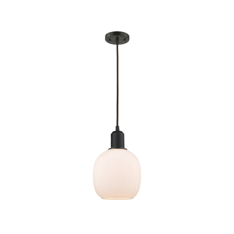 Innovations Belfast 6in 1-Light Mini Pendant | Industrial Oil Rubbed Bronze Steel and Cased Matte White Glass | Kitchen Island | Model 900-1P-OB-G101