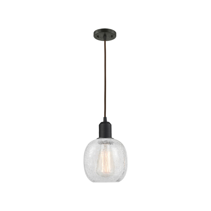 Innovations Belfast 6in 1-Light Mini Pendant | Industrial Oil Rubbed Bronze Steel and Clear Crackle Glass | Kitchen Island & Dining | Model 900-1P-OB-G105
